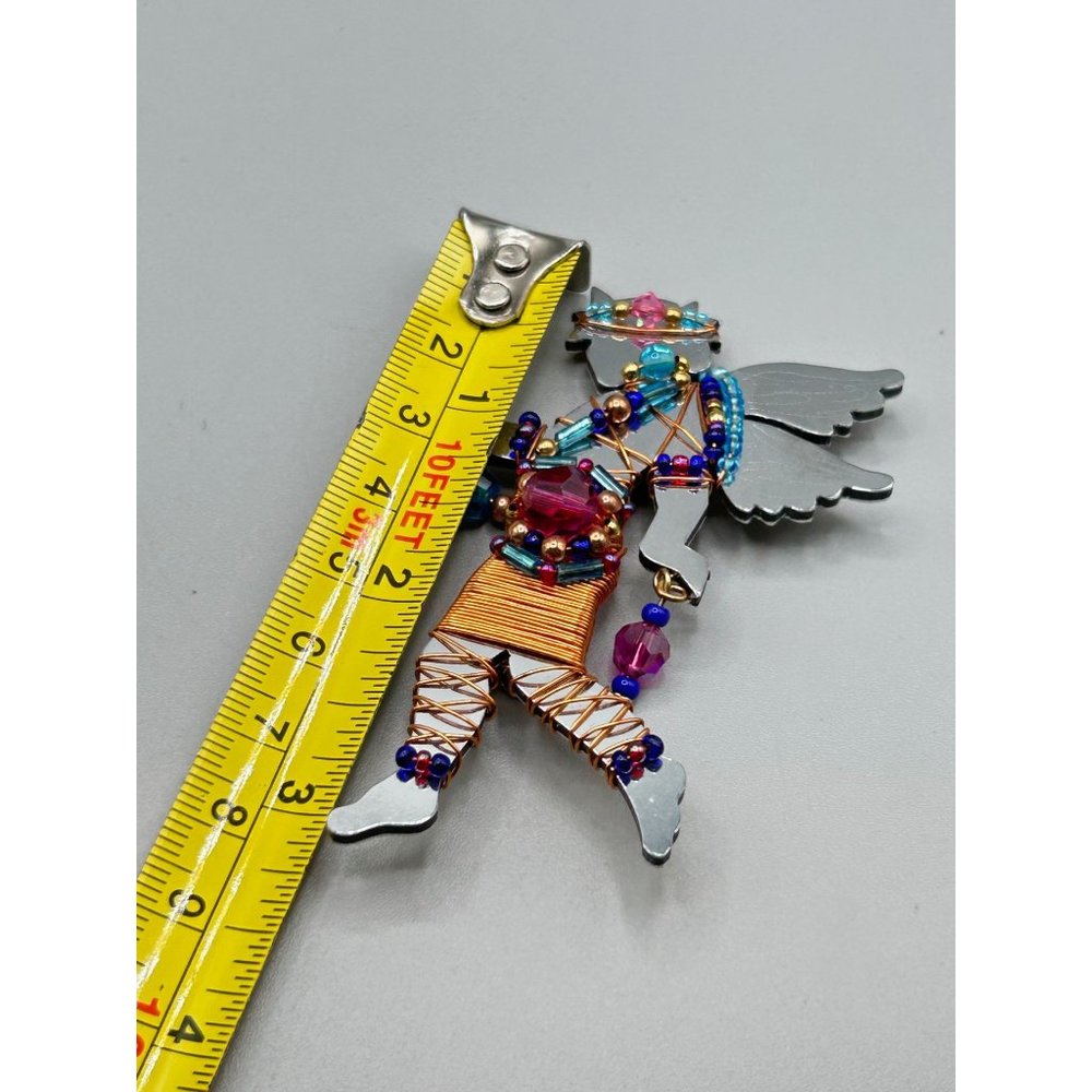 Vintage LIZTECH Woodland Sprite Brooch Angel Fairy Pin Winged Mirrored Handwired - Picture 5 of 5